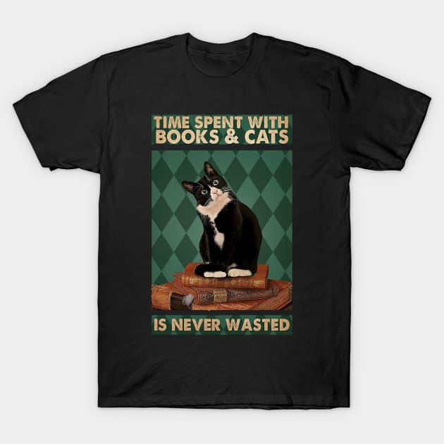 Time spent with books and cats is never wasted Cat Lovers T-Shirt by Delmonico2022